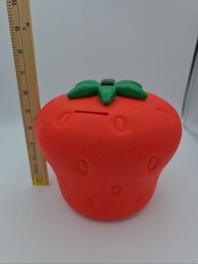 Vintage 80s Little Tikes Strawberry Shortcake Piggy Bank Red Strawberry Shaped